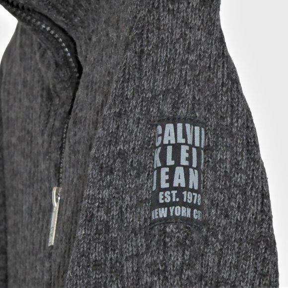 Calvin Klein Jeans 100% Cotton Men's Ribbed Knit Grey Cardigan Sweater … - Picture 8 of 13